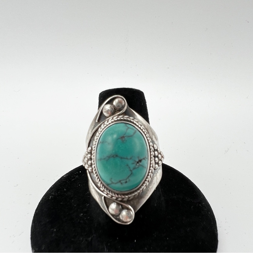 Artisan 925 Silver Ring with Turquoise Stone, Size 8 - Picture 12 of 15